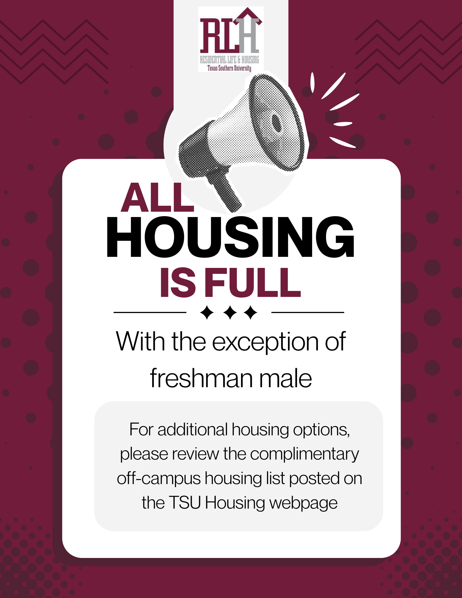 All Housing Full Except Freshman