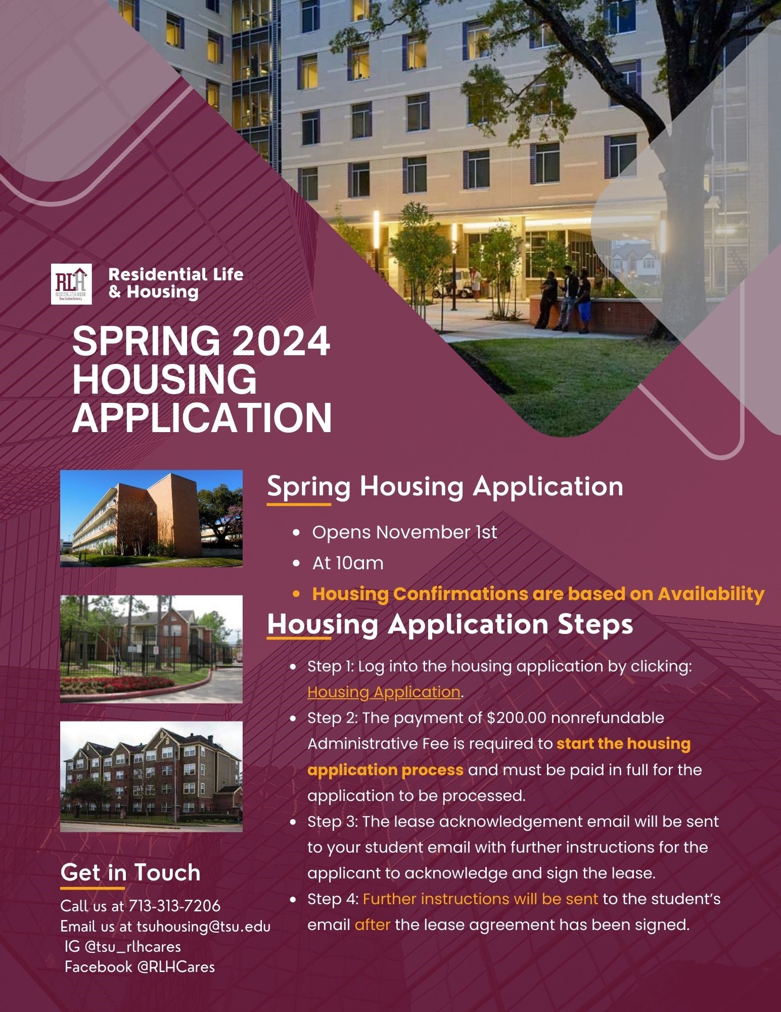 Spring 2024 Housing Application Flyer 