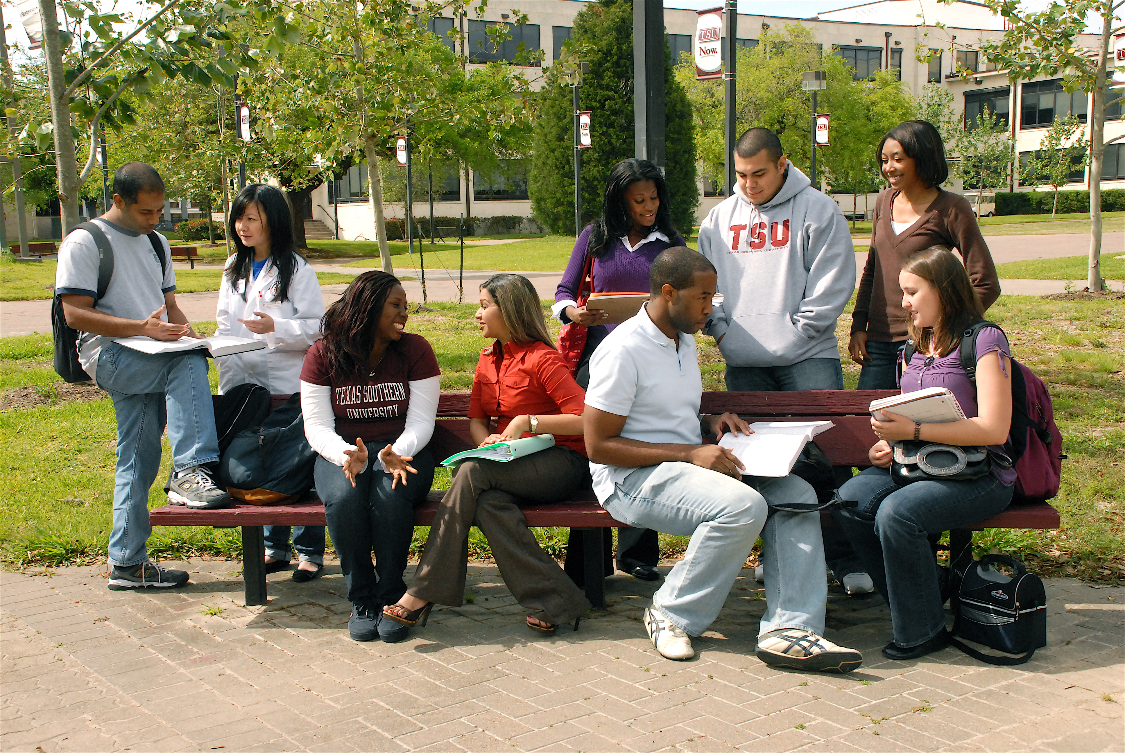 Students having a break near Hannah Hall Lawn