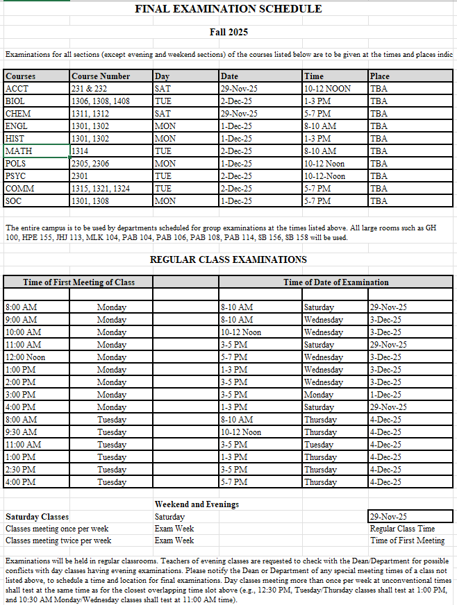 Final Exam Schedule